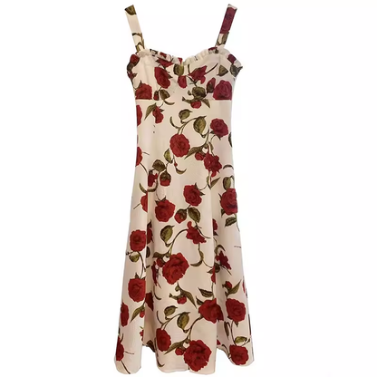 - women's spring rose suspender dress  GEU1507