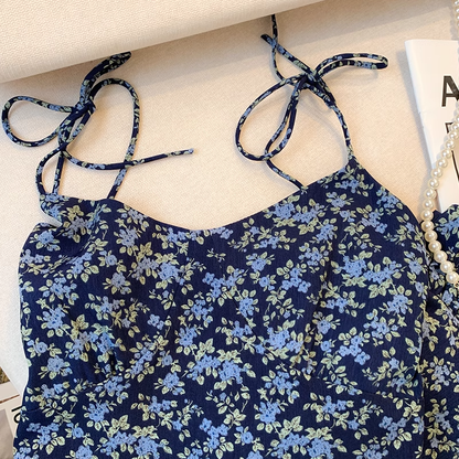 - floral suspender A-line short dress  GEU469