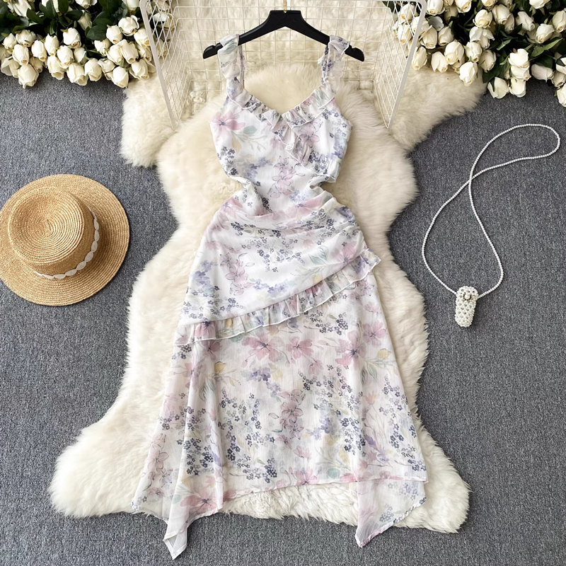 vmtvr- women's summer floral suspender dress GEU424