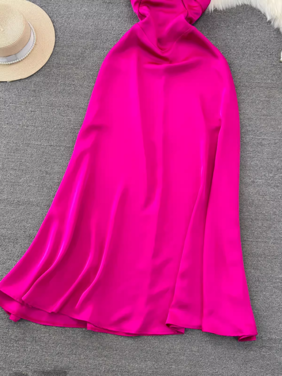 - Hot Pink A-line Simple Dress  GEU998