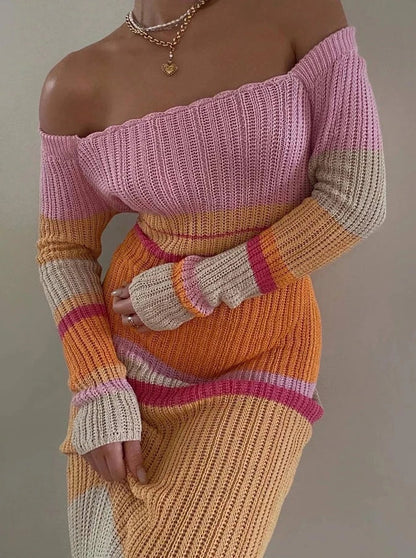 Color Block Knitted Maxi Dress