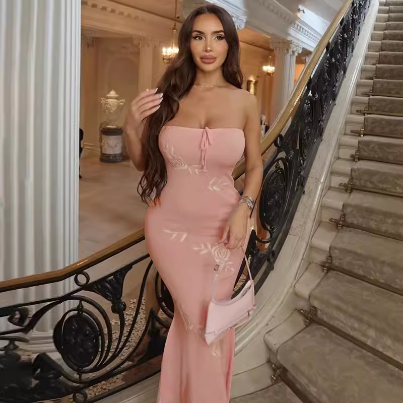 - Pink Mermaid Strapless Dress GEU1379