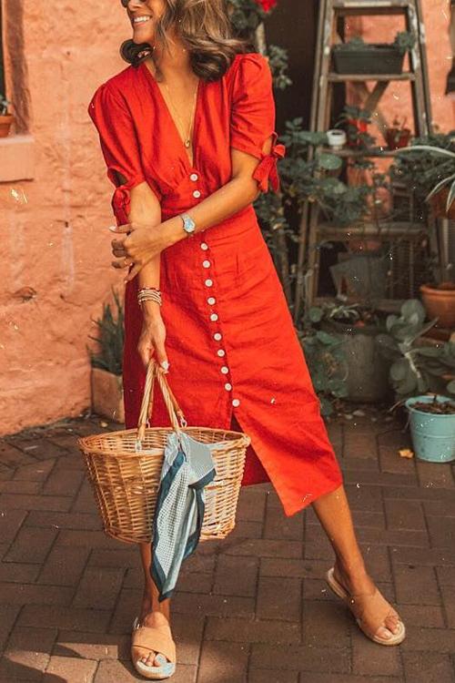 vmtvr - Button Knot Sleeve Dress