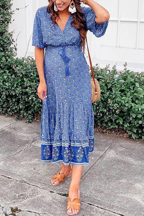 vmtvr - Floral Print Short Sleeve Maxi Dress