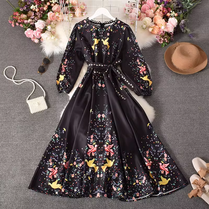 vmtvr- Chiffon floral long skirt puff sleeve dress GEU531