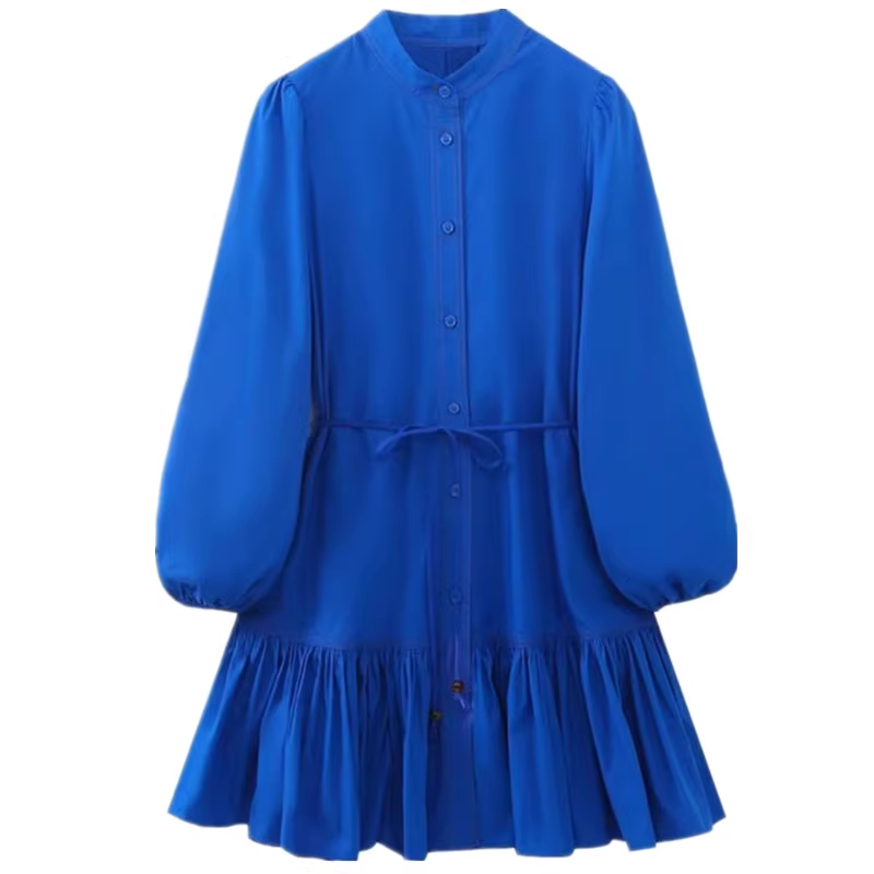 - Royal blue tiered embellished shirt dress GEU553