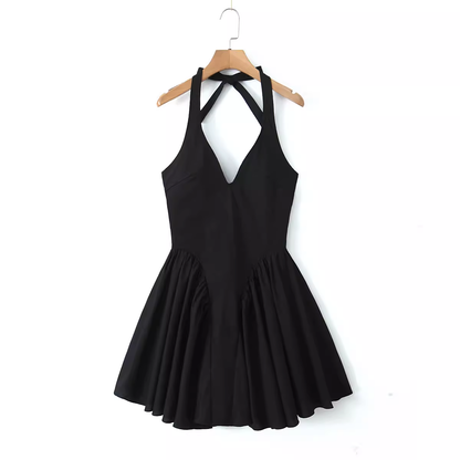 - Black backless V-neck sleeveless halterneck dress  GEU1371