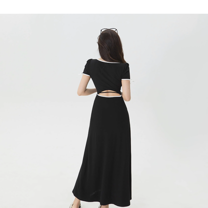 - Black square neck bow dress GEU1171