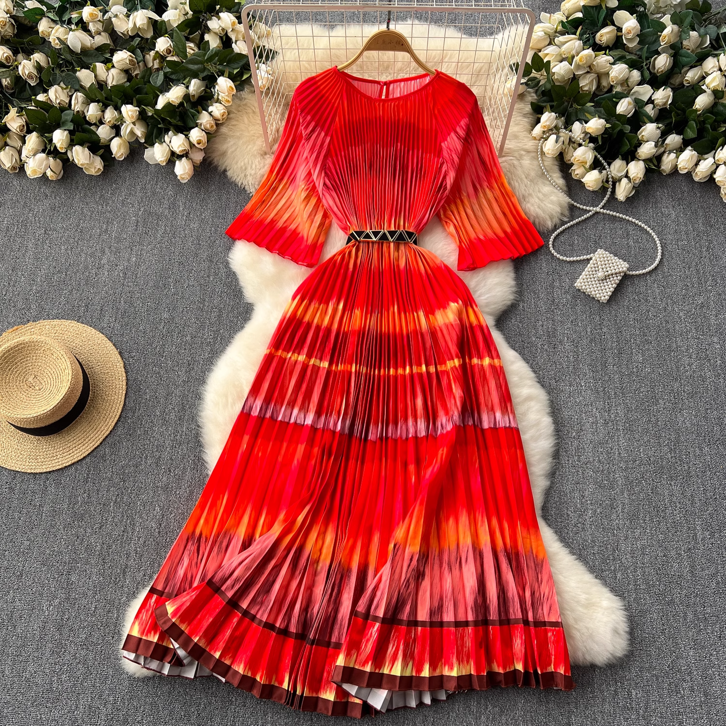 - New summer A-line pleated dress GEU1086