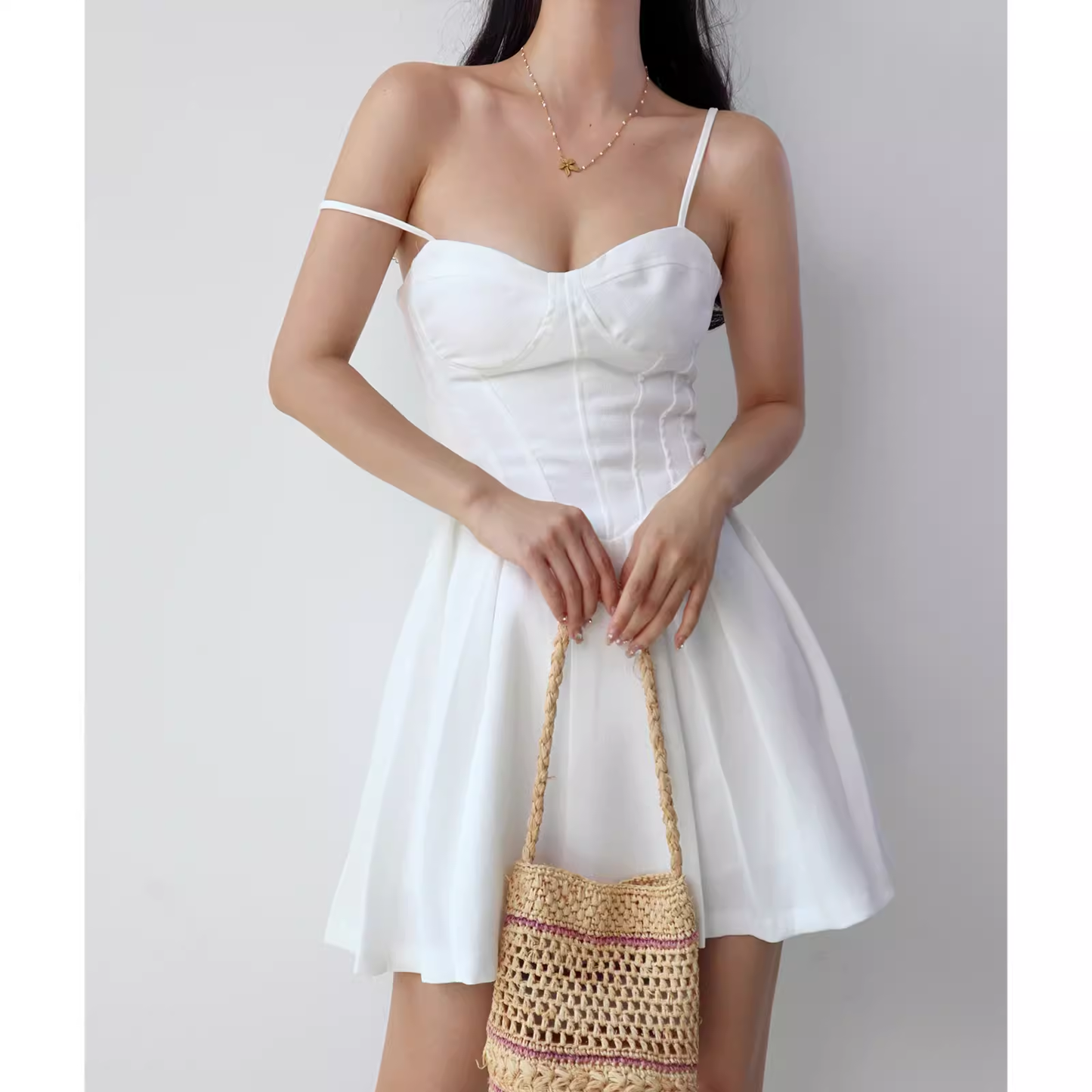 - White A-line Mini Dress  GEU1363