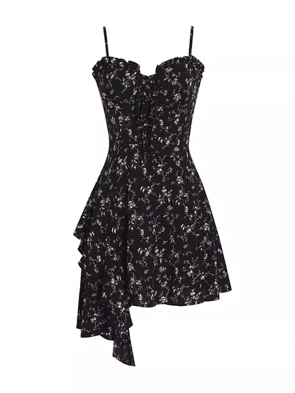 - Irregular floral suspender dress GEU1354