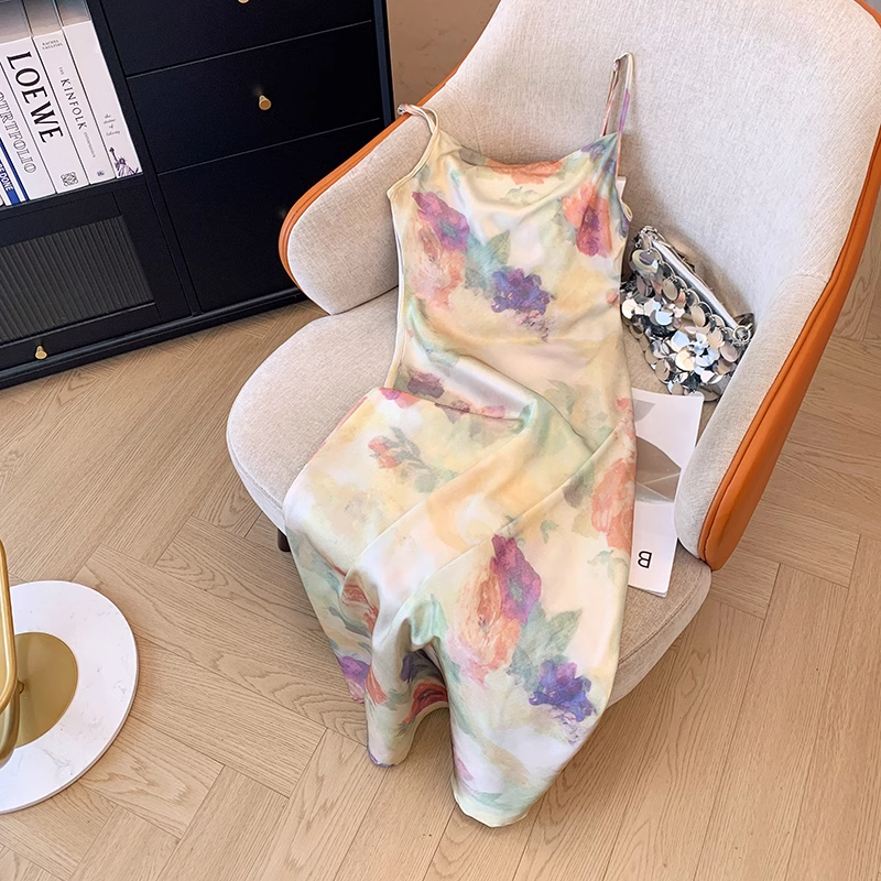 - Oil painting tie dye printed suspender dress for women summer GEU1267