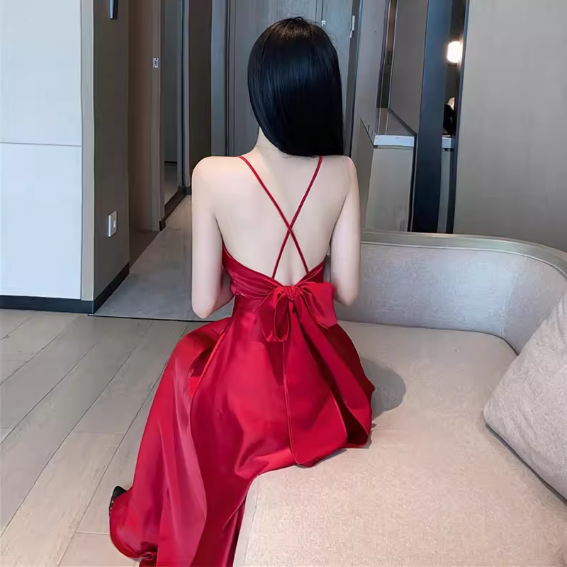 - Red Backless Summer Dress   GEU1495