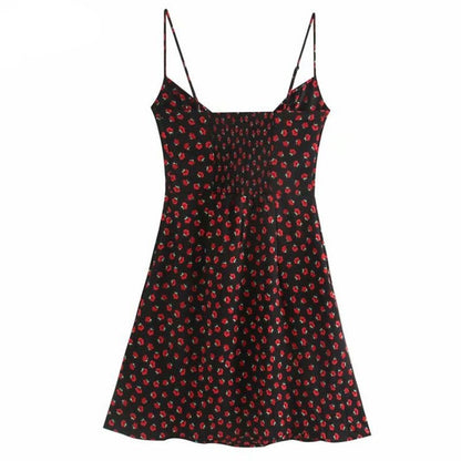 Sexy Summer Dress Women Red Floral Print Dress Female Sleeveless A-line Mini Short Dress Female Holiday Beach Dress vestido