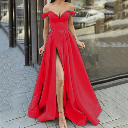 vmtvr Summer Women Off Shoulder Strapless Club Party Dress Spring Elegant Slash Neck Backless Maxi Dress Short Sleeve Split Lady Dress