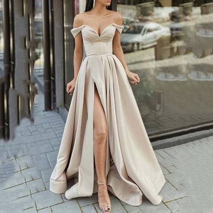 vmtvr Summer Women Off Shoulder Strapless Club Party Dress Spring Elegant Slash Neck Backless Maxi Dress Short Sleeve Split Lady Dress