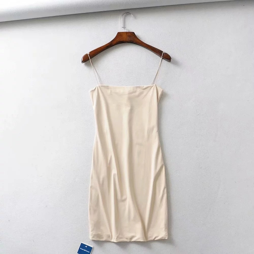 vmtvr - 2023 Summer Sexy Tight-Fitting Suspender Dress Female Solid Color Basic Stretch Bag Hip Short Dress White Mini Dress  S774