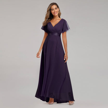 vmtvr - Evening Dresses Elegant V-Neck Ruffles Chiffon Formal Evening Gown  Robe Vestidos De fiesta Dress for Wedding Party