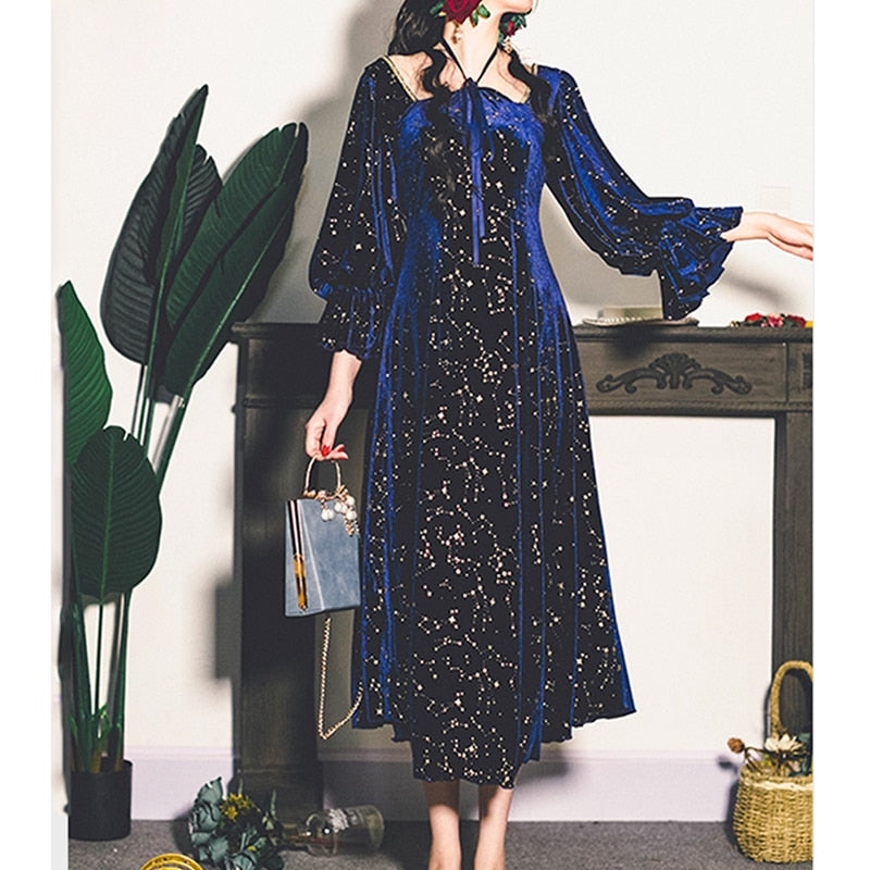 Vintage Party Dress Women Evening French Elegant Retro Dress Female Casual Long Sleeve Flroal Midi Dress Korean Autumn Chic