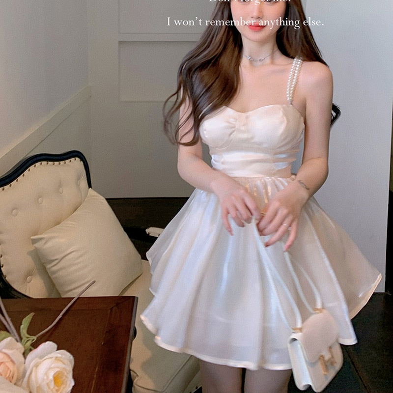 Summer Sexy Mini Sweet Dress Women Korean High Waist Strapless Elegant Dress Japanese Backlesss High Wasit Party Casual Dress