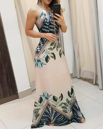 vmtvr - Back to School  Summer Women Sleeveless Elegant Fashion Party Dresses Vacation Holiday Tripical Print Spaghetti Strap Maxi Dress