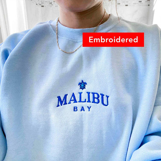 -Retro sports style outfit streetwear 90s fashion Malibu Day Letters and Turtles Embroidery Cute Sweatshirts For Women Loose Cotton Thick Warm Pullover Autumn Winter Clothing