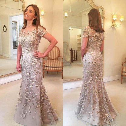 vmtvr Latest Arrival Applique Floral Mother of the Bride Dresses Groom God mother Mermaid Evening Dress For Wedding Party Lace