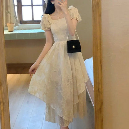 vmtvr French Vintage Kawaii Dress Women Elegant Designer Backless Korean Style Dress Female Casual Party Fairy Midi Dress Summer