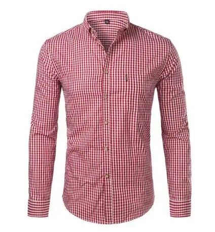 jiaabc Mens Plaid Shirt Long Sleeves Cotton Casual Slim Fit Shirts Button Up Men Dress Shirts Business Shirt Chemise Camisa Masculino