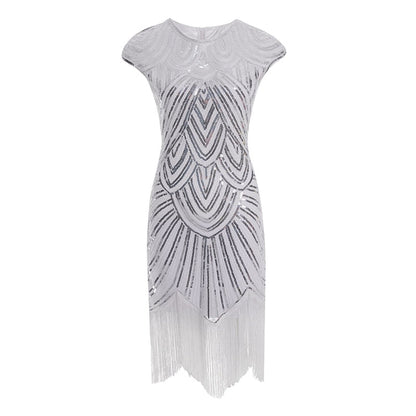 Vintage 1920s Flapper Great Gatsby Dress O-Neck Cap Sleeve Sequin Fringe Party Midi Dress Vestidos Verano 2019 Summer Dress