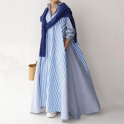 vmtvr - Autumn Casual Loose Maxi Dress Women Vintage Turn-down Collar Striped Shirt Boho Beach Wedding Long Office Vestidos