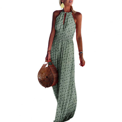 Summer Boho Floral Print Long Party Dress Women Elegant Halter Sleeveless Maxi Dress Spring Backless Hollow Out Dresses