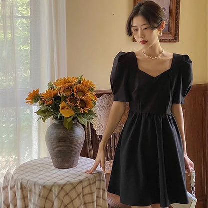 vmtvr Women's Puff Sleeve Mini Dress Backless Designer Dress Sexy Summer Dress Korean One-piece Dress Lady Party Vintage Clothes 2024