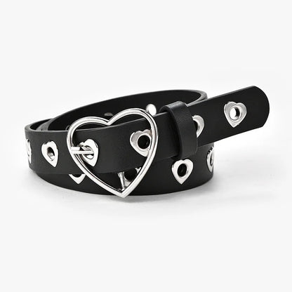 Women Belt Fashion Leather Punk Belt With Adjustable Love Heart Holes Luxury Designer Buckle Belt For Dress Jeans Cool