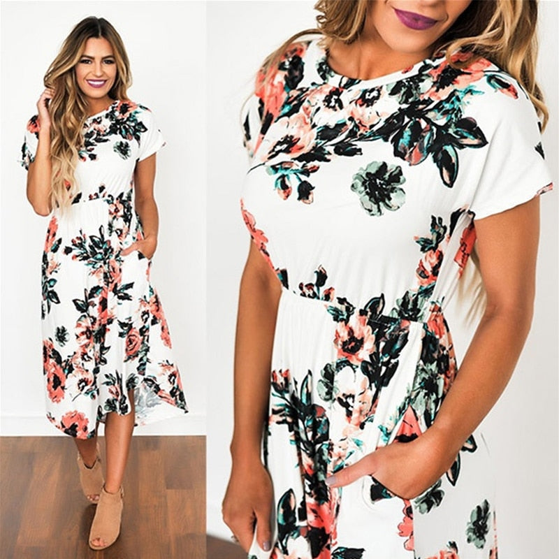 Women Summer Floral Print Maxi Dress White Boho Beach Dress Women Evening Party Long Dress Plus Size Vestidos Female