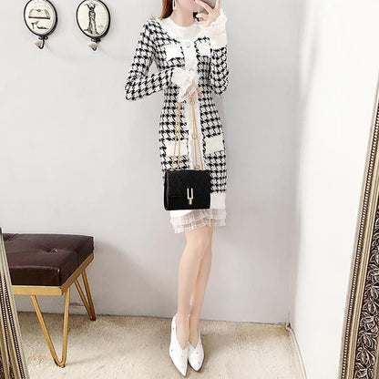 Plaid Plaid Aesthetic Casual Knitted Bodycon Lace Sweater Dress Winter Women Aesthetic Korean Fashion Long Woman Vintage Sexy