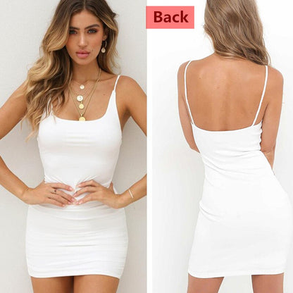 White Sexy Dress Women Spaghetti Strap Dresses Female High Waist Club Dress Short Summer Mini Sleeveless Vestidos