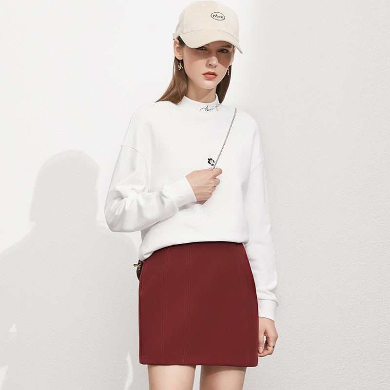 Minimalism Autumn Womens Sweatshirts Casual Letter Embroidery Pullover Streetwear Stand Collar Hoodies Female Tops 12120291