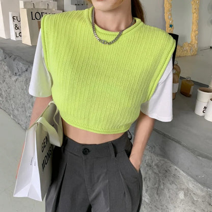 vmtvr Loose Women Vest Tanks Summer Sleeveless Solid White Knit Korean Pullover O Neck Crop Tops Casual Hollow Out Thin Tops