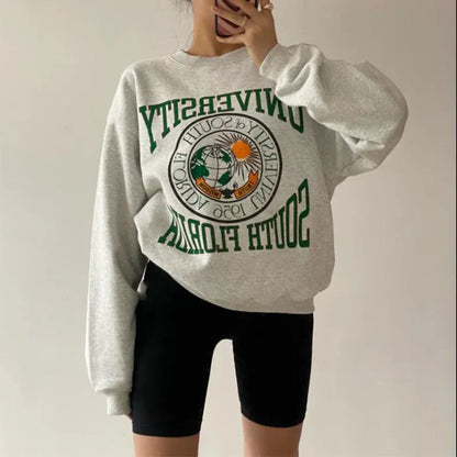 -Retro sports style outfit streetwear 90s fashion American Vintage University of South Florida Print Female Thick Pullover Long Sleeve Thick  Autumn Winter Grey Sweatshirts