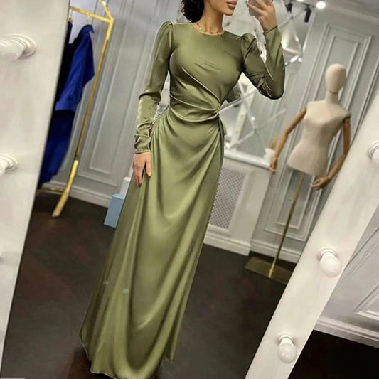 vmtvr Elegant Women Bodycon Party Dress Summer Long Sleeve Slim Fit Sundress Femme Robe Solid Round Neck Ladies Long Dress Cover Up