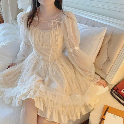 vmtvr Lolita Kawaii Dress Women Casual Long Sleeve Vintage Y2k Mini Dress Female Japanese Style One Piece Dress Korean Autumn