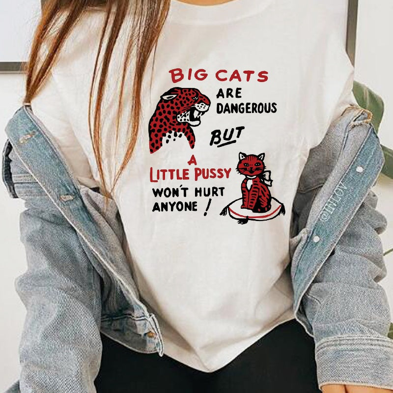 Big Cat Woman Tshirt Summer Tops For Women Short Sleeve T-Shirts  Graphic Tees Female Shirts Summer Tee Top Harajuku Ulzzang T-S