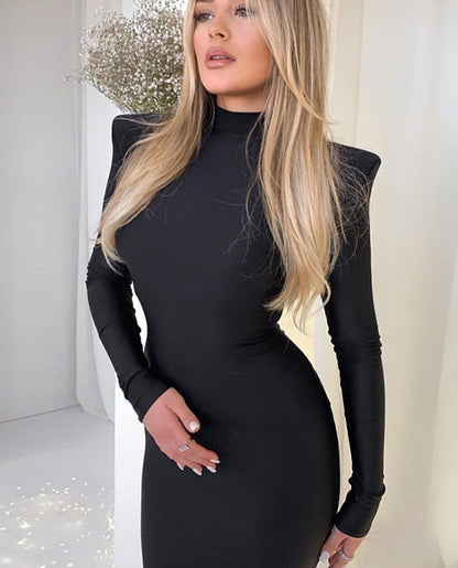 vmtvr - Midi Green Long Sleeve Women Dress Party Autumn Winter Turtleneck Black Sexy Bodycon Dresses Elegant Club