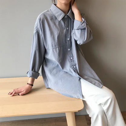 -  New Korean Loose Solid Color Womens Tops And Blouses Spring Autumn 3 Colors All Match Female Shirts