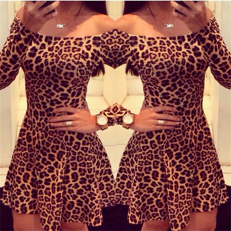 Women Leopard Dresses 2022 Summer Sexy Off Shoulder Bodycon Party Club Dress Leopard Long Sleeve Mini Women Dress Vestido