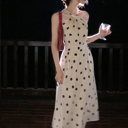 vmtvr  -  Elegant Women Halter Polka Dot Midi Dress Ladies Solid Vintage Strapless Dresses Korean Clothing Femme Robe Summer Vestidos