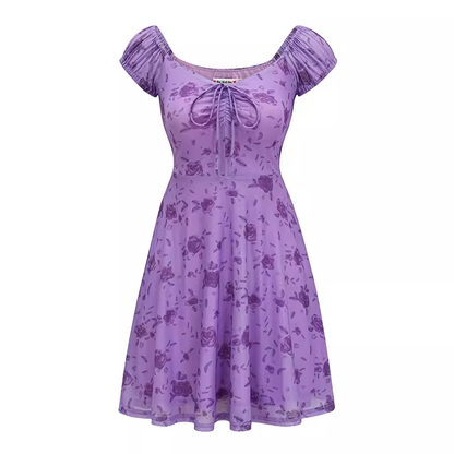 - Sexy retro purple rose deep V-neck dress GEU1295