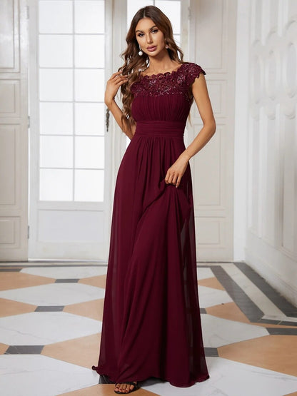 vmtvr - Elegant Evening Dresses O-Neck Sleeveless A-LINE Lace Floor-Length Gown 2023 Ever pretty of Burgundy Simple Prom Dress Women