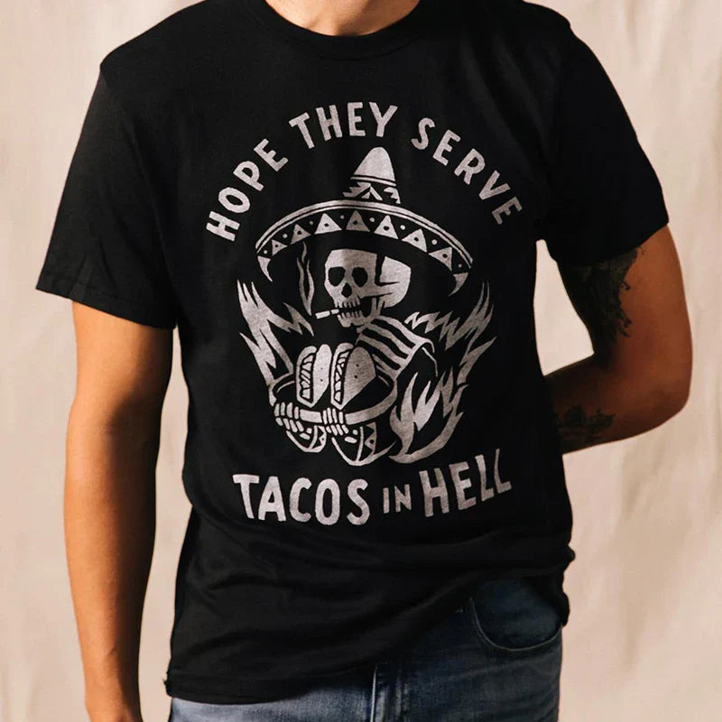 -Retro sports style outfit streetwear 90s fashion Calelinka Hope They Serve Tacos in Hell Unisex Grunge T shirts Black Plus Size Cotton Short Sleeve Tops Funny Taco T shirts